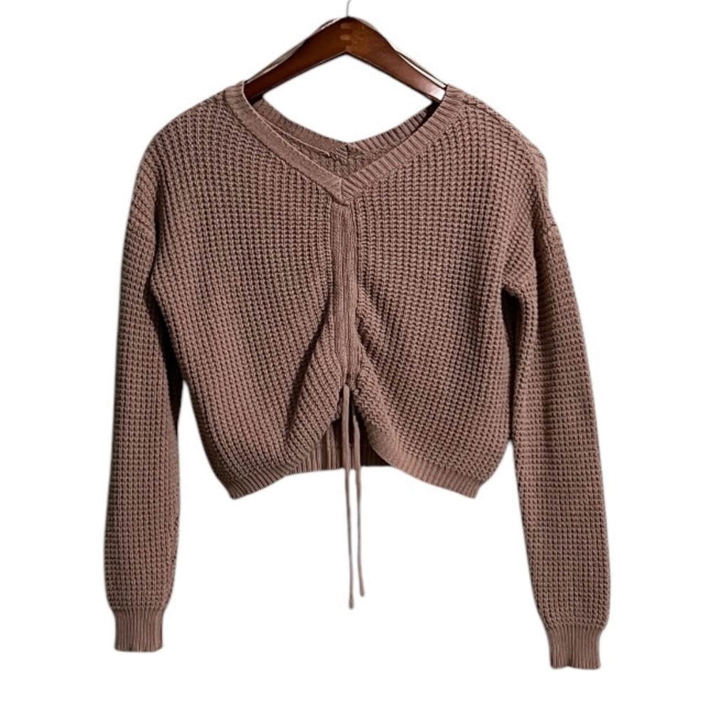 Sincerely Jules Dusty Rose Waffle Knit Crop Cinch Front Sweater Size Small